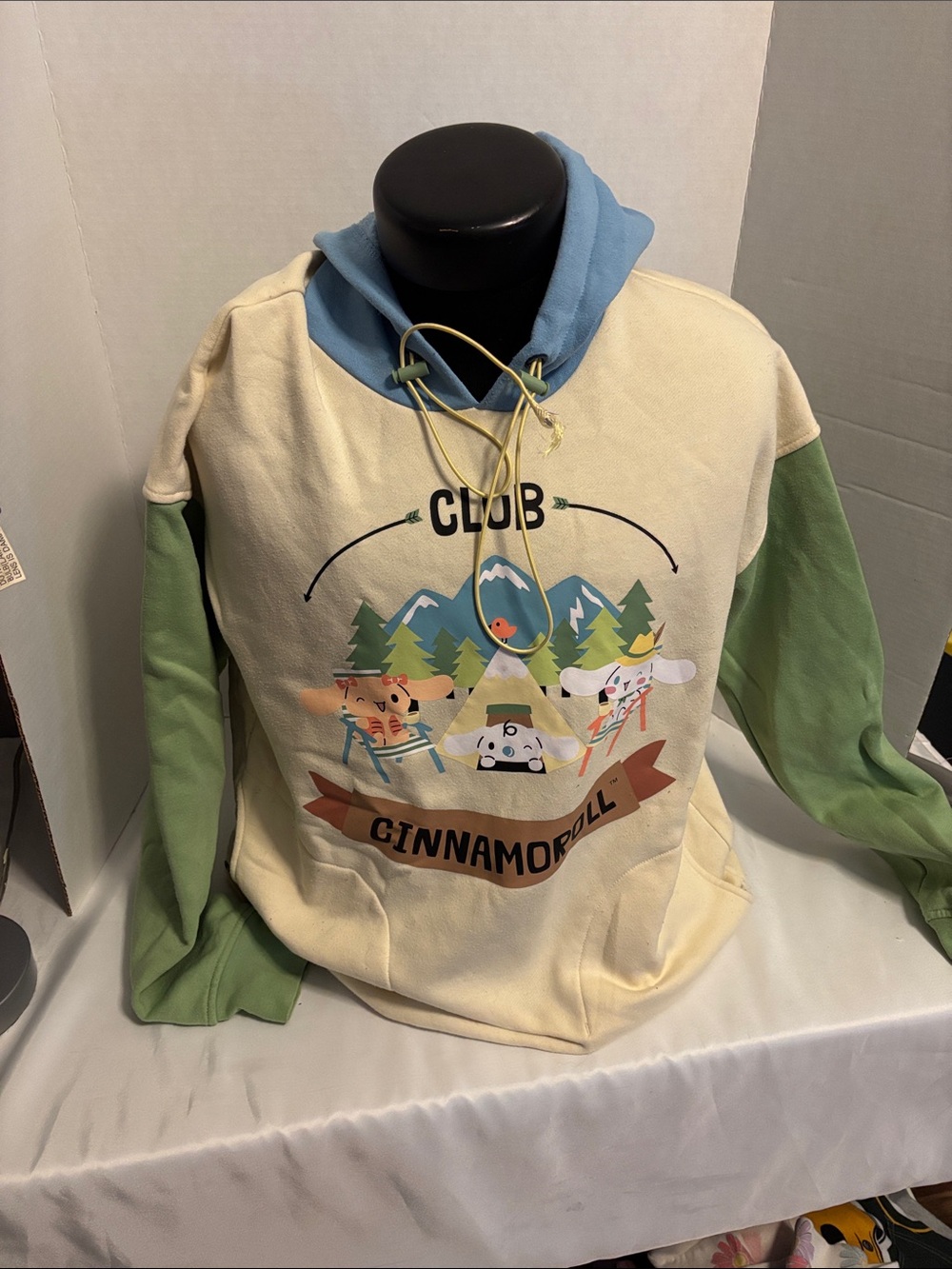 Club Cinnamoroll Colorblock Pullover Hoodie - Cream, Blue & Green